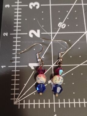 Handmade Blue and Pink Beaded Drop Earrings